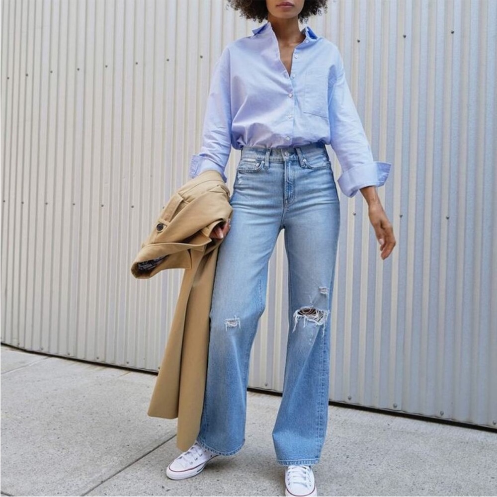 AYR Secret Sauce Light Blue Distressed Wide-Leg Jeans